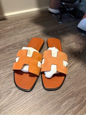 Hermes oran Suede Oran Slide Sandals